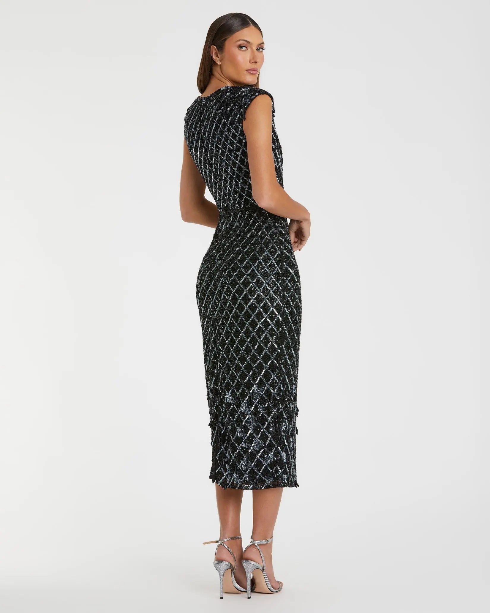 Black High Neck Dress w/ Crystal Fringe Detail