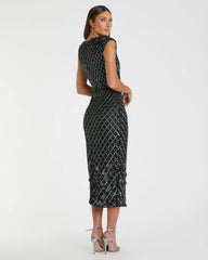 Black High Neck Dress w/ Crystal Fringe Detail