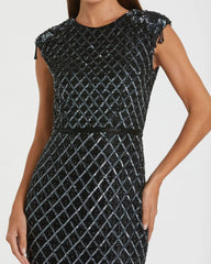 Black High Neck Dress w/ Crystal Fringe Detail