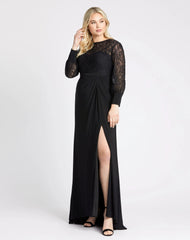 Black Sequin Lace Evening Gown (Plus)