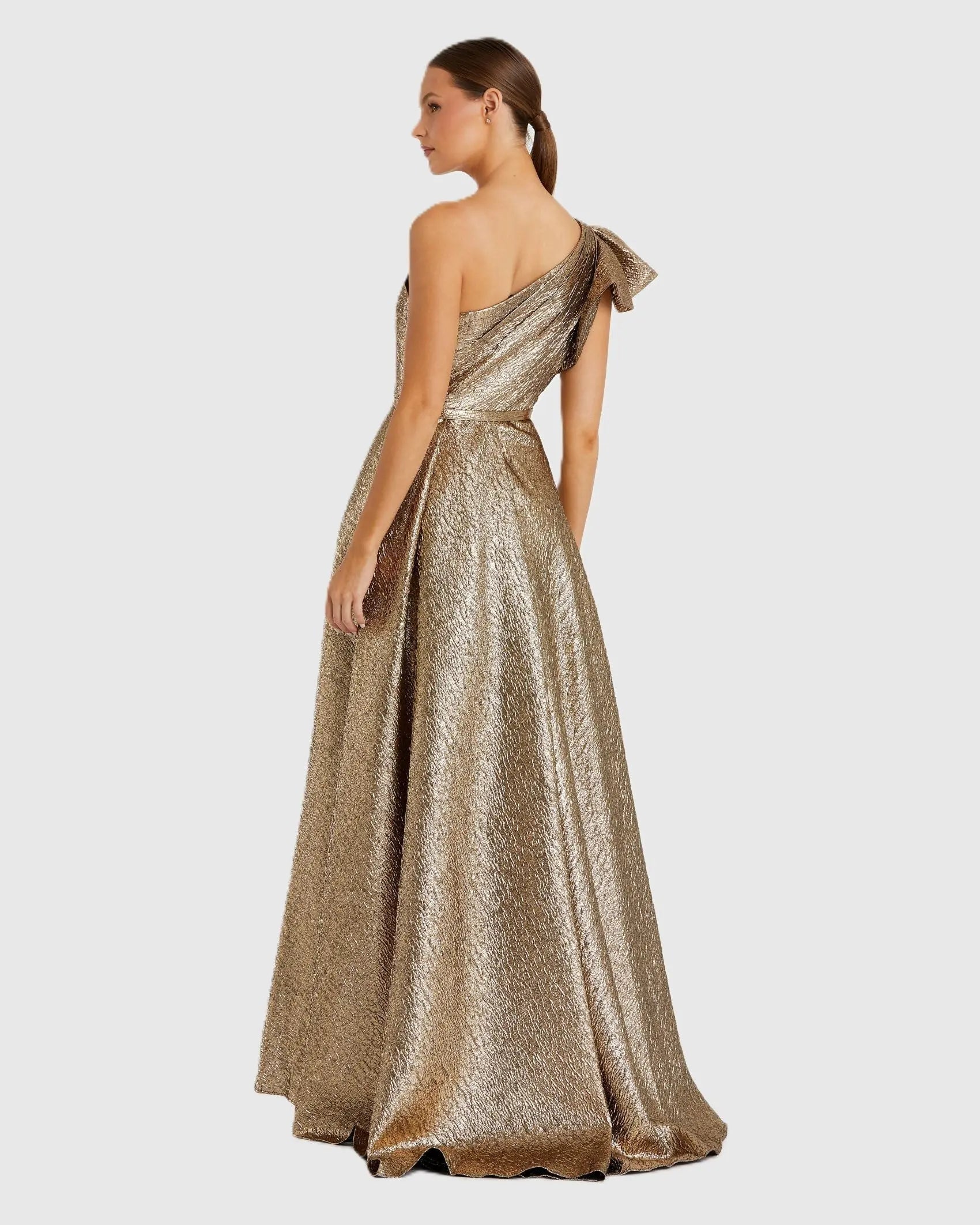 Gold One Shoulder Metallic Ballgown
