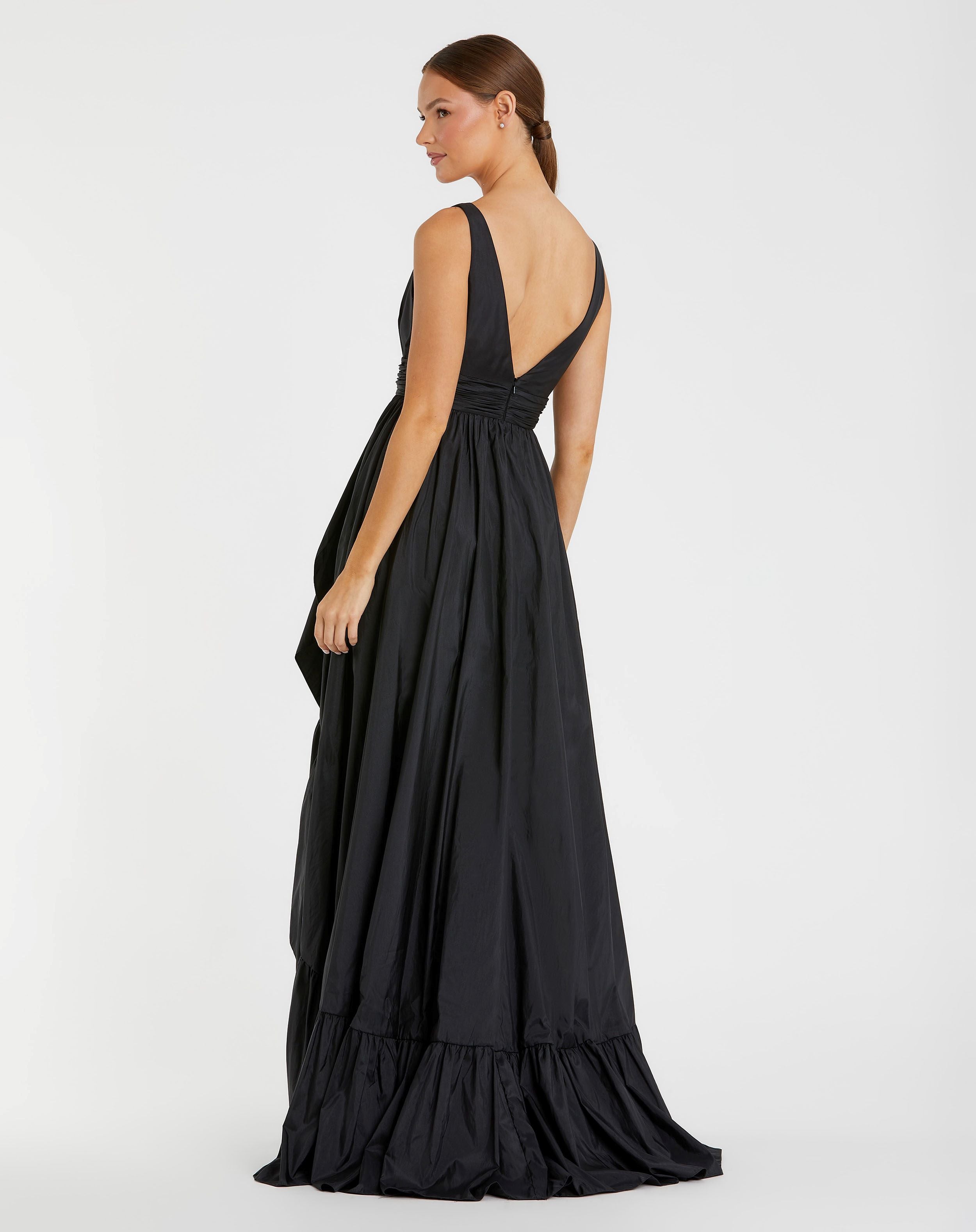 Black Taffeta High Low Ruffle Gown