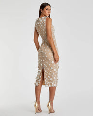 Nude Floral Applique Sleeveless Midi Dress