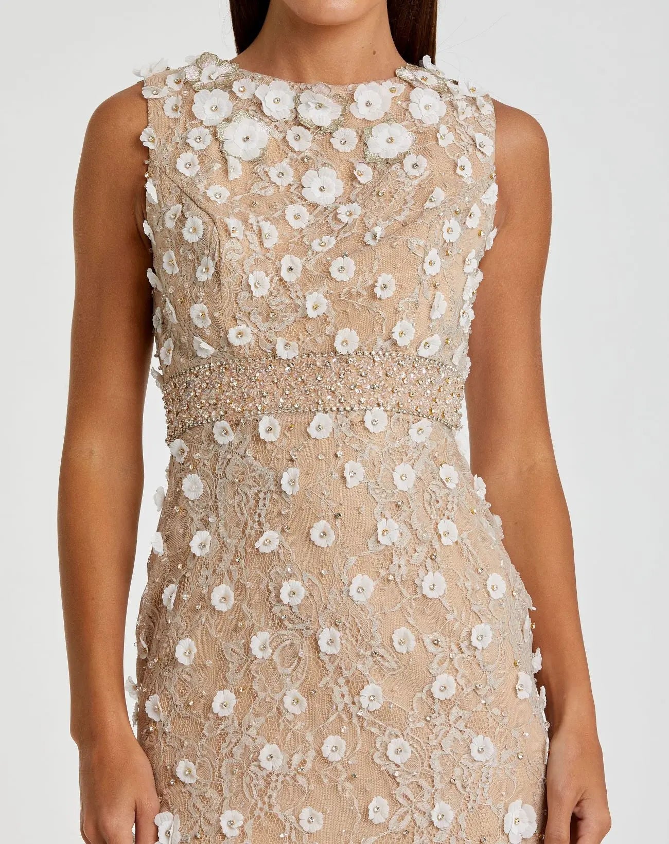 Nude Floral Applique Sleeveless Midi Dress