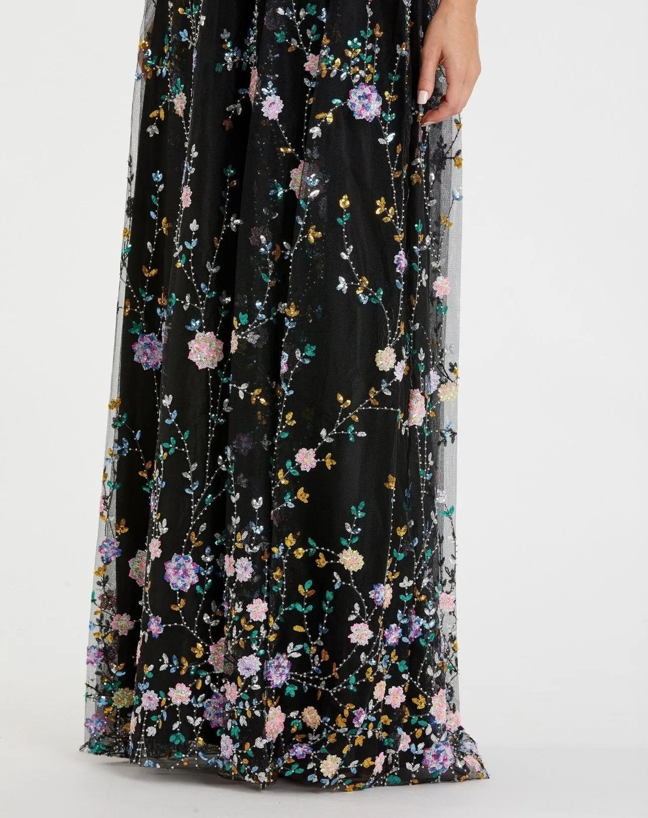 Black Embroidered Butterfly Sleeve Empire Waist Dress