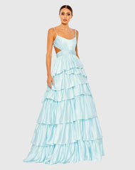 Blue Ruffle Tiered Cut Out Sleeveless Ballgown