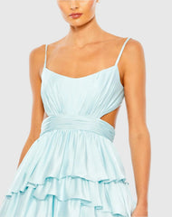 Blue Ruffle Tiered Cut Out Sleeveless Ballgown