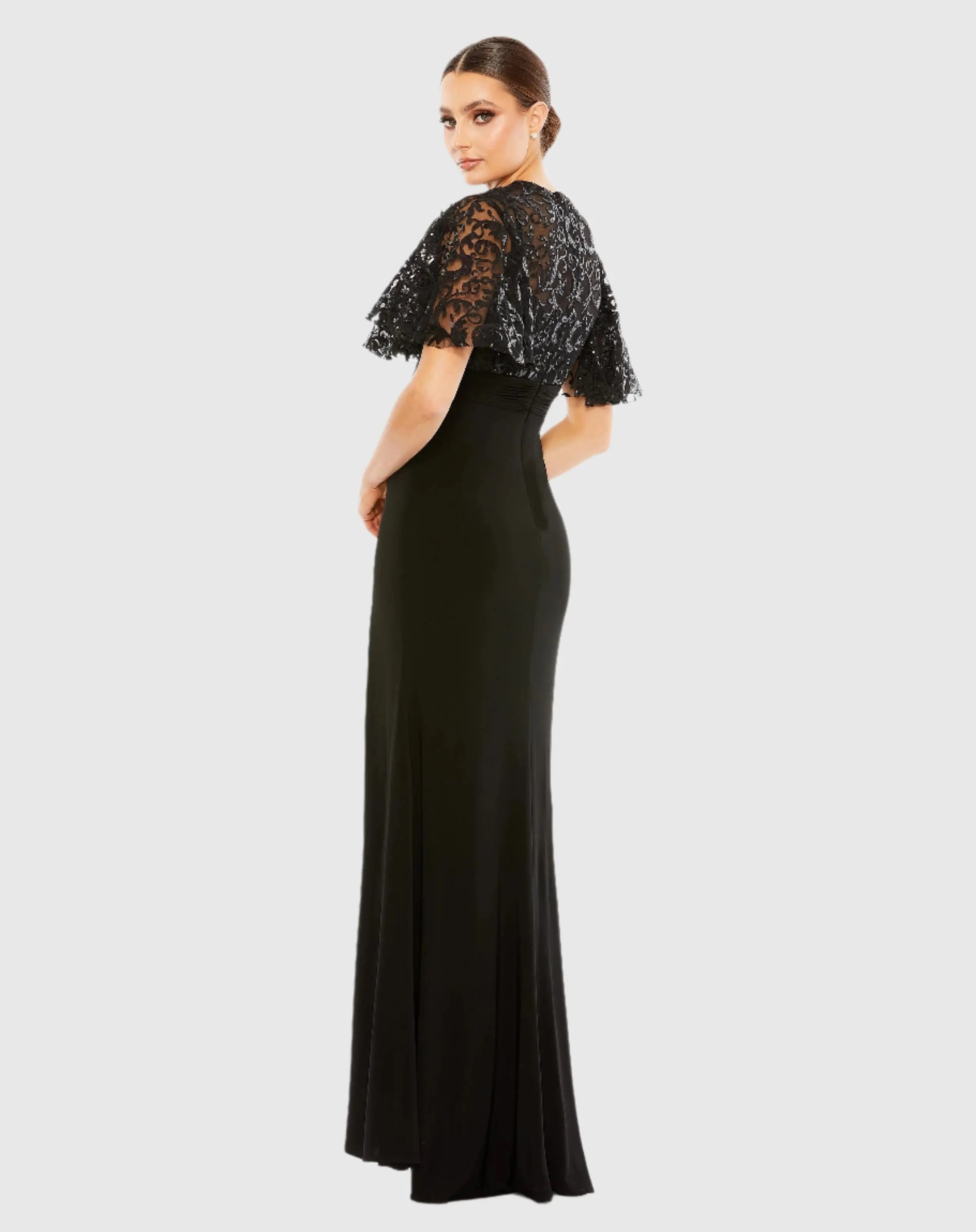 Black Embellished Butterfly Sleeve Gown
