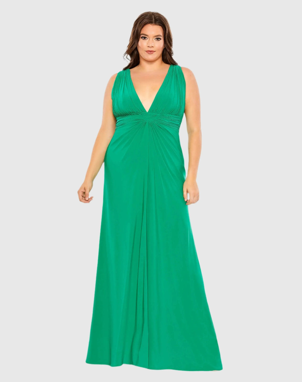 Green Plus Size Draped V Neck Sleeveless A Line Gown