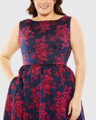Navy Sleeveless Floral Embroidered Dress