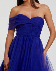 Blue One Side Off The Shoulder Bustier Ball Gown