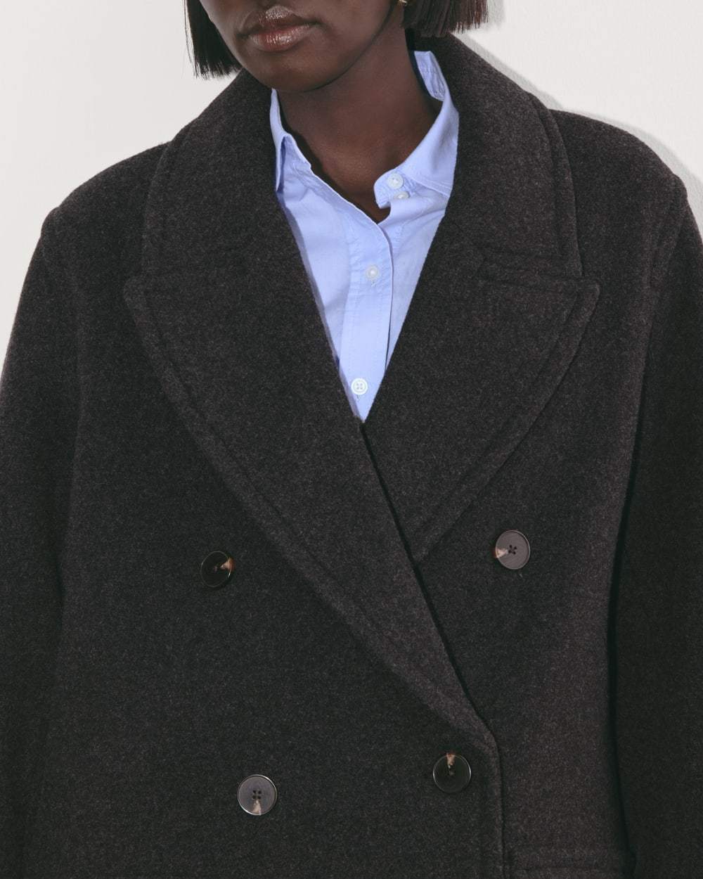 The Double-Breasted Coat in Wool | Heather Charcoal