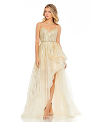 Gold Embellished Sleeveless Draped A Line Gown