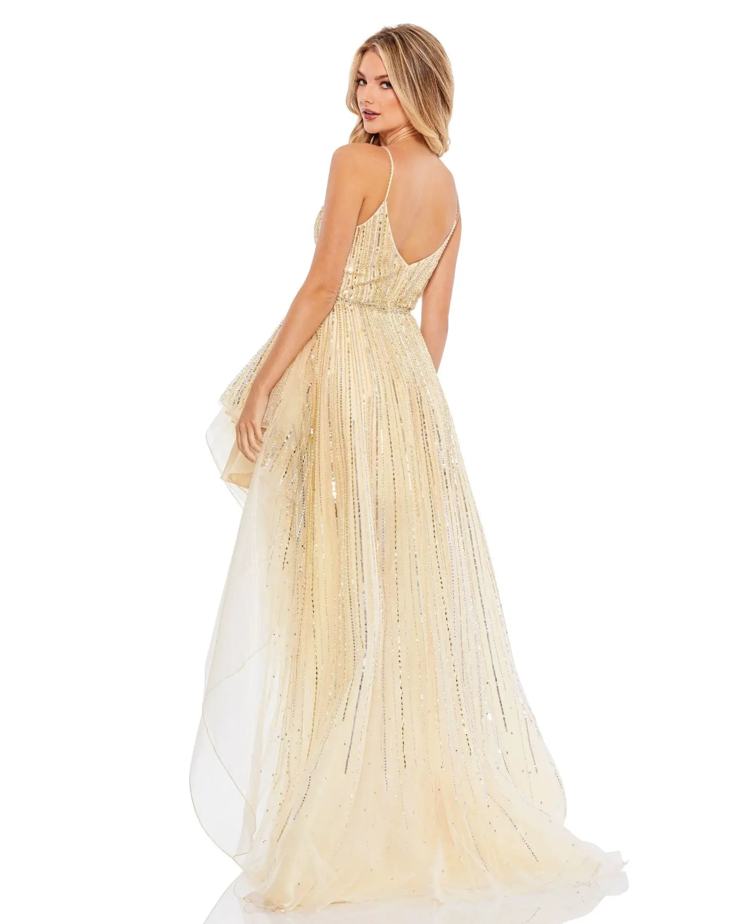 Gold Embellished Sleeveless Draped A Line Gown