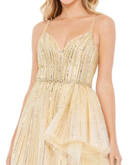 Gold Embellished Sleeveless Draped A Line Gown