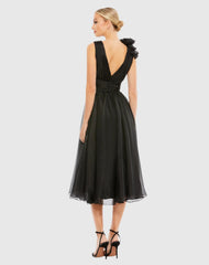 Black Plunging V Neck Ruffled A-Line Cocktail Dress