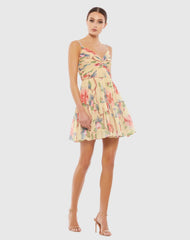 Beige Floral Button Fit & Flare Dress