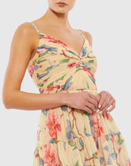 Beige Floral Button Fit & Flare Dress