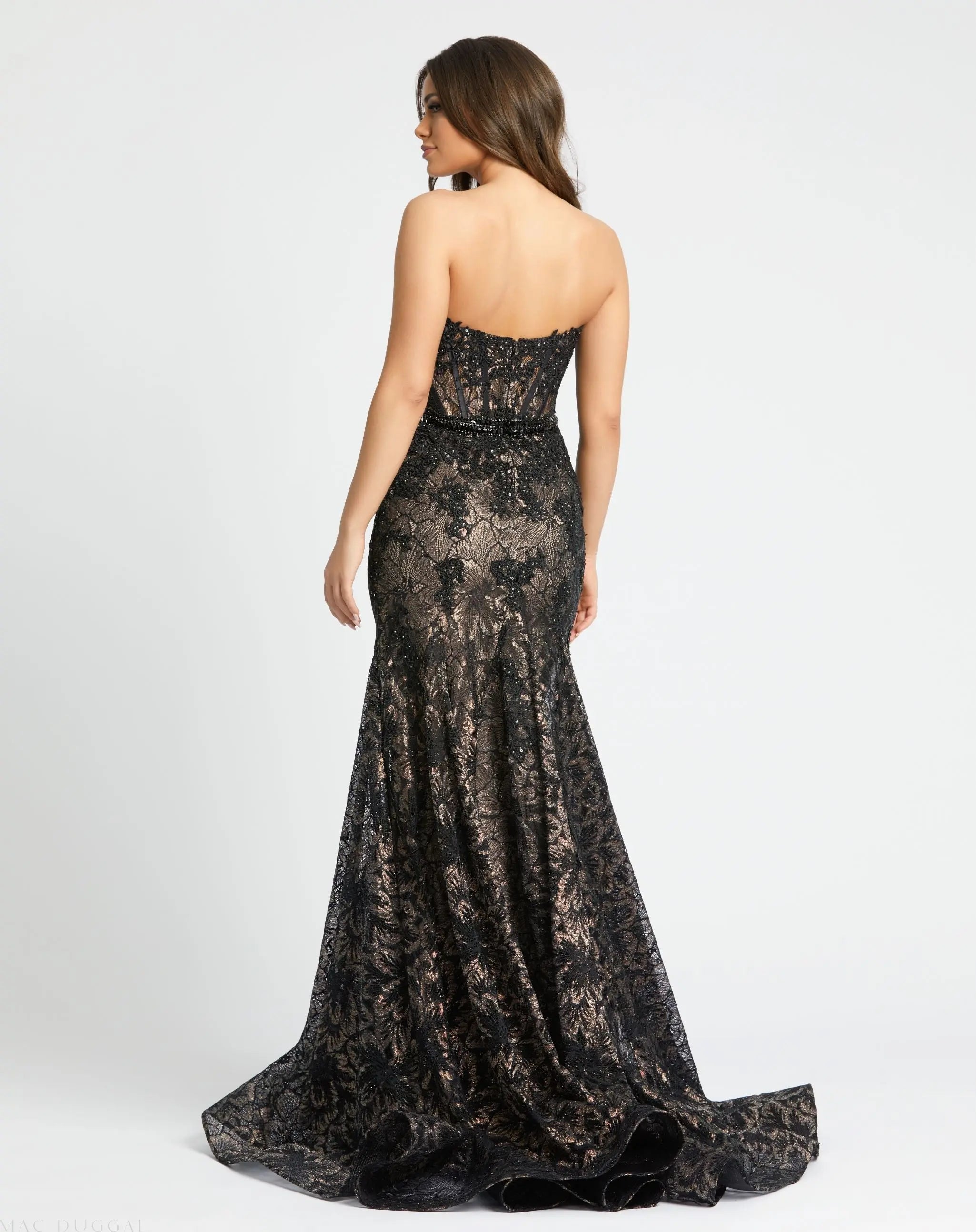 Black Embellished Strapless Sweetheart Trumpet Gown