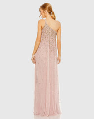 Pink One Shoulder Embellished Evening Gown