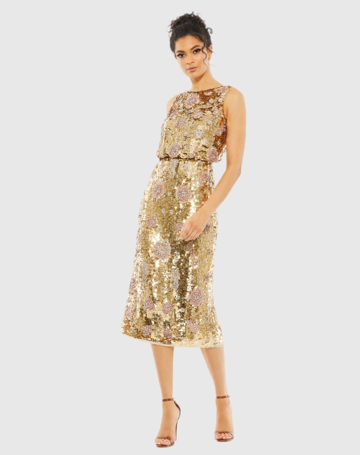 Gold Hand Beaded High Neck Midi Dress - FINAL SALE