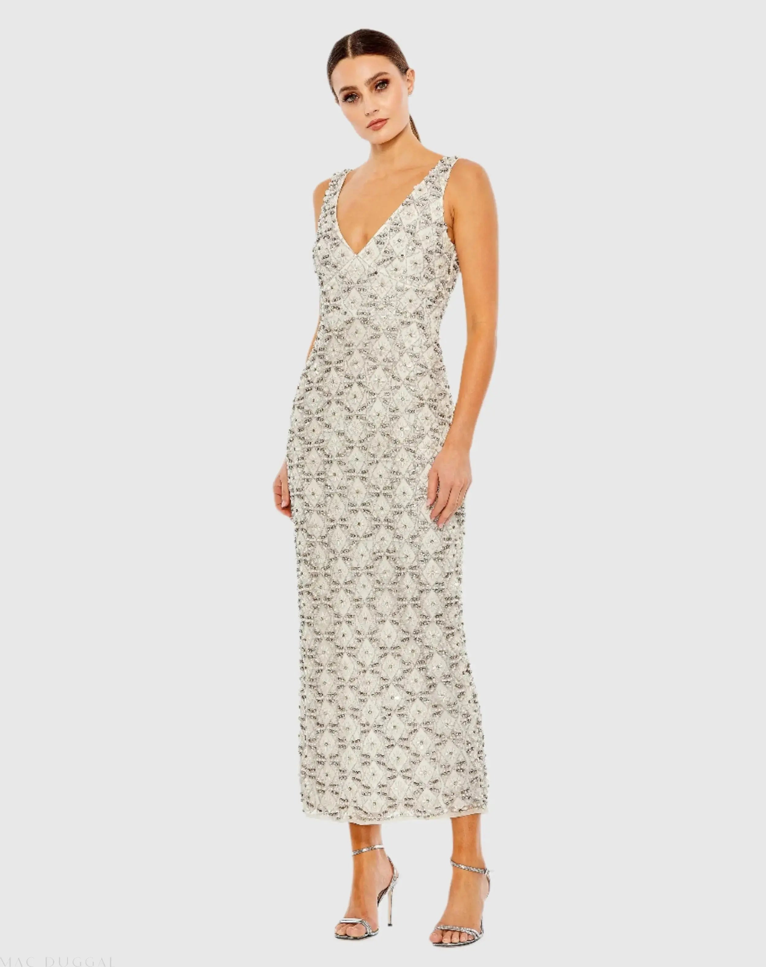 Fully Beaded Sleeveless Column Dress