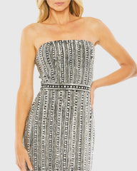 Black and Silver Embellished Strapless Sheath Dress