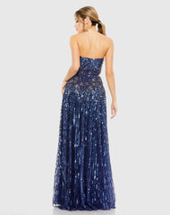 Navy Strapless Hand Embellished Beaded A Line Gown - FINAL SALE