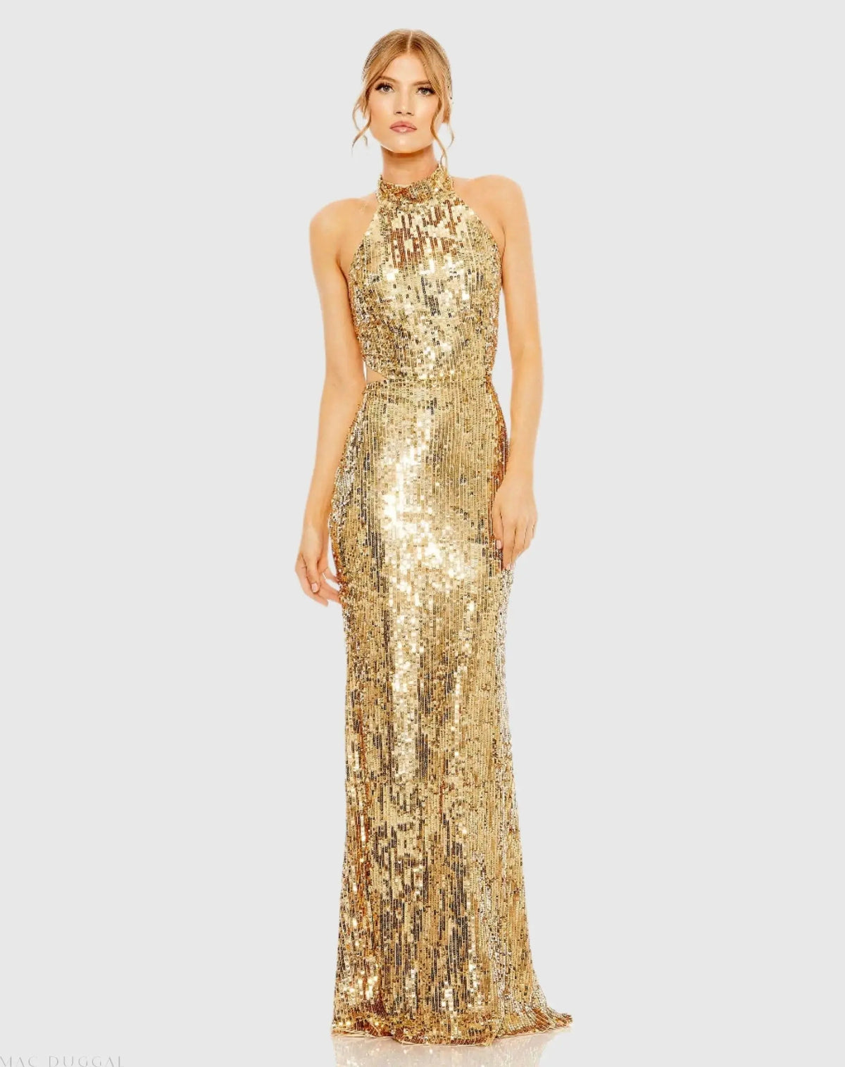 Open Back High Neck Sequin Gown