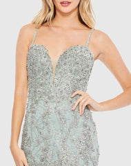 Green Embellished Sleeveless Plunge Neck Trumpet Gown