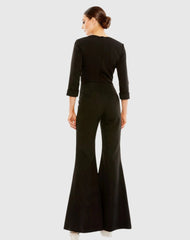 Black Long Sleeve Bow Detail Wide Leg Jumpsuit