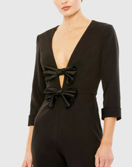 Black Long Sleeve Bow Detail Wide Leg Jumpsuit