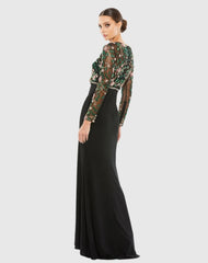 Black Beaded Illusion High Neck Trumpet Gown