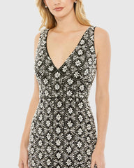 Black Fully Beaded Sleeveless Sheath Dress