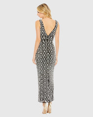 Black Fully Beaded Sleeveless Sheath Dress