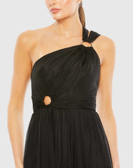 Black Strappy One Shoulder A Line Gown