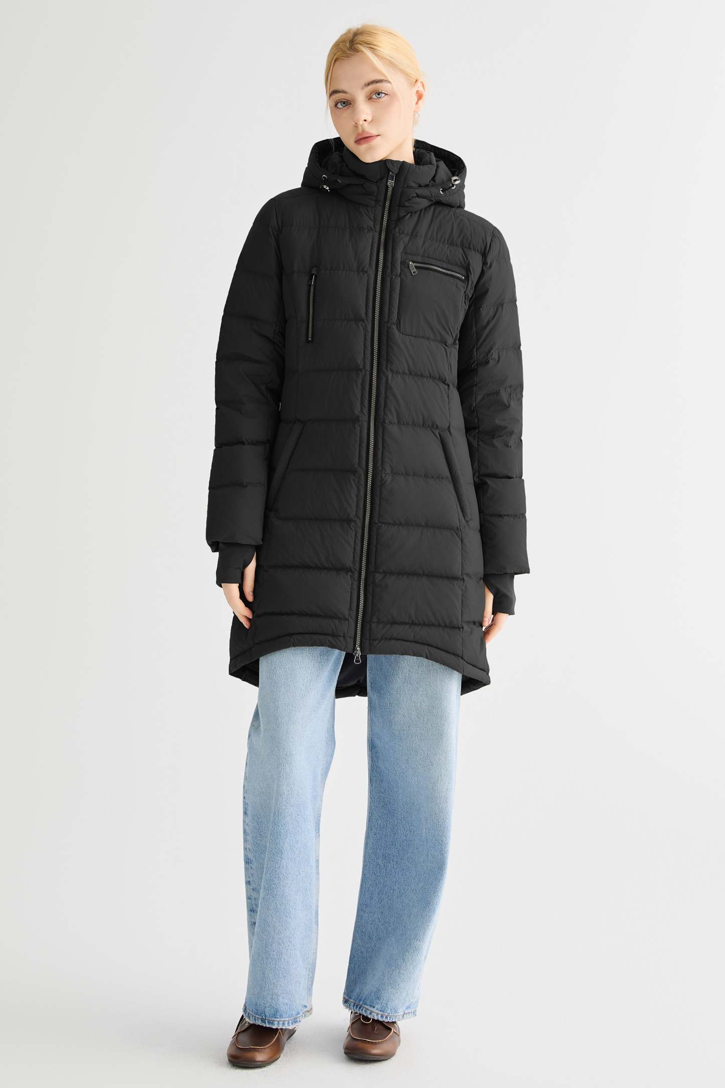 Slant Pocket Zip up Puffer Down Coat