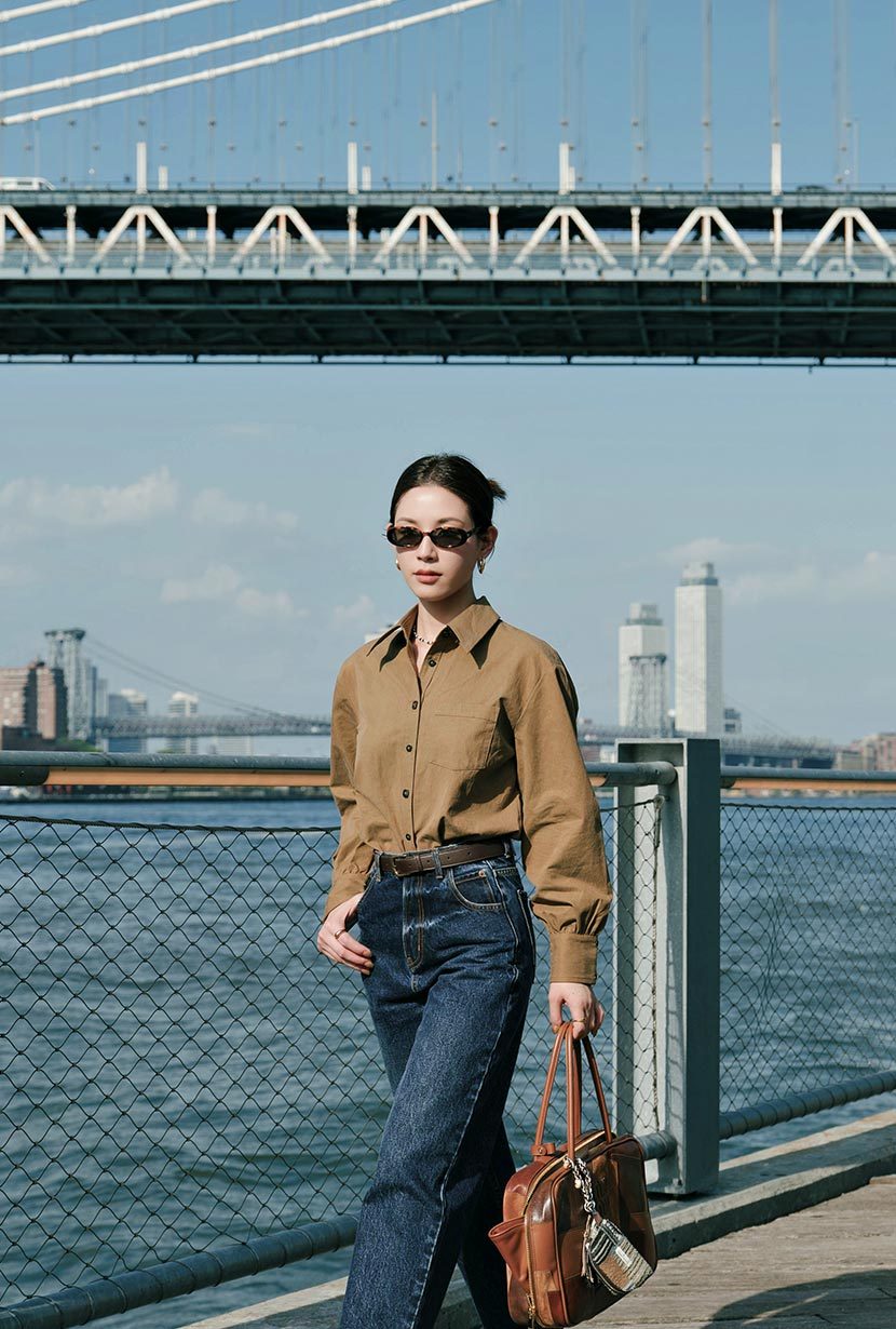 Brenda Cotton Blend Shirt - Olive Brown