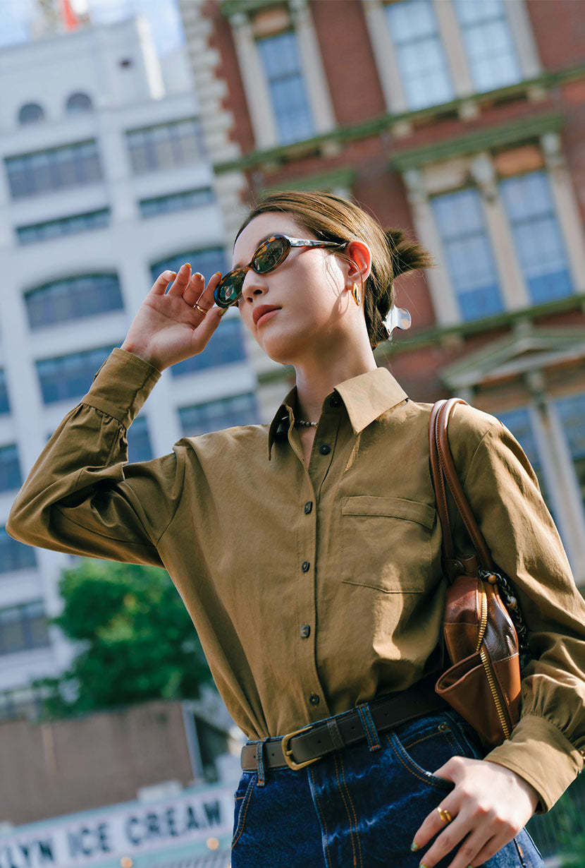 Brenda Cotton Blend Shirt - Olive Brown