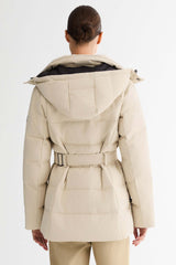 Celeste Polished Edge Belted Hooded Down Jacket