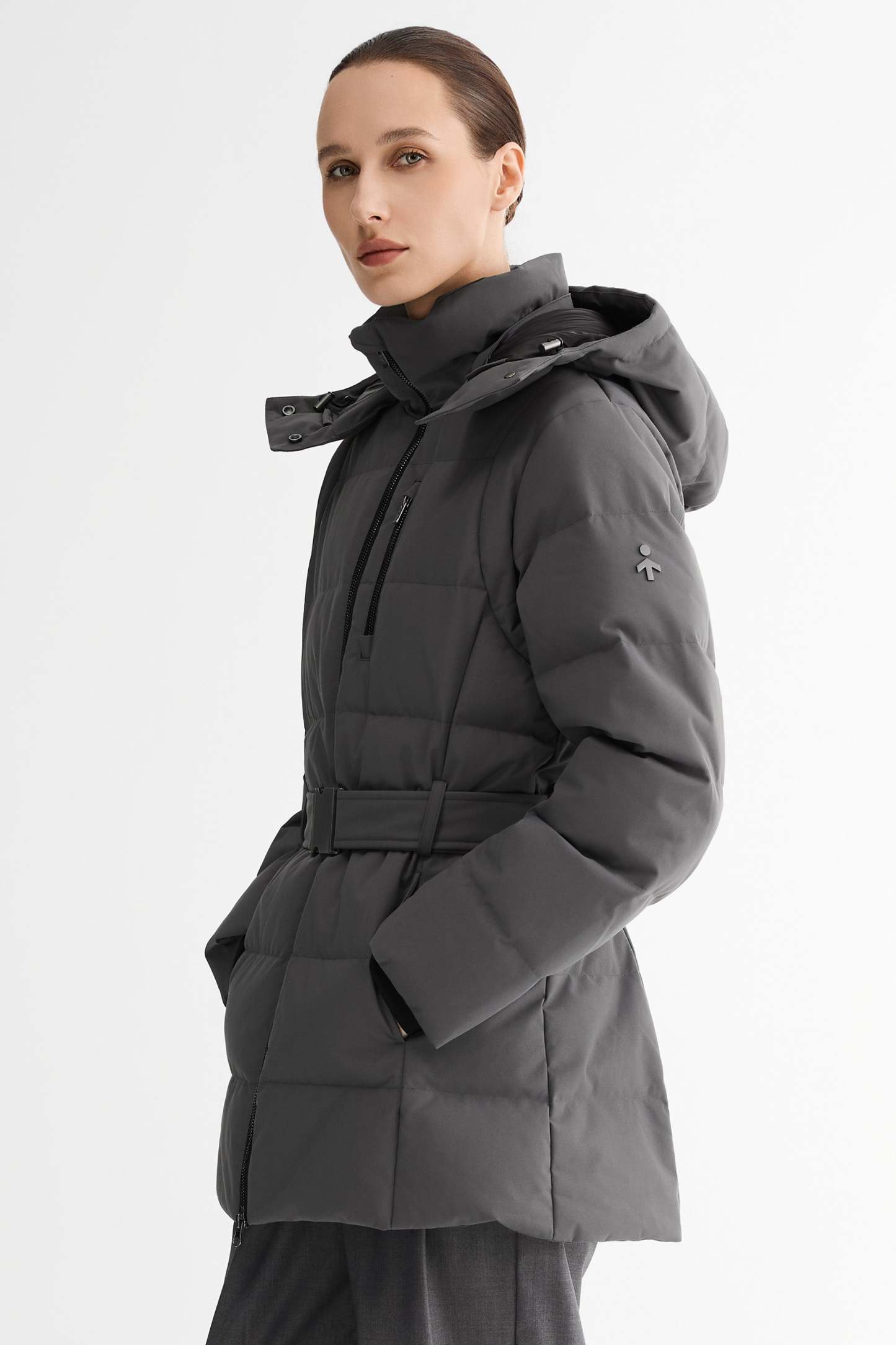 Celeste Polished Edge Belted Hooded Down Jacket