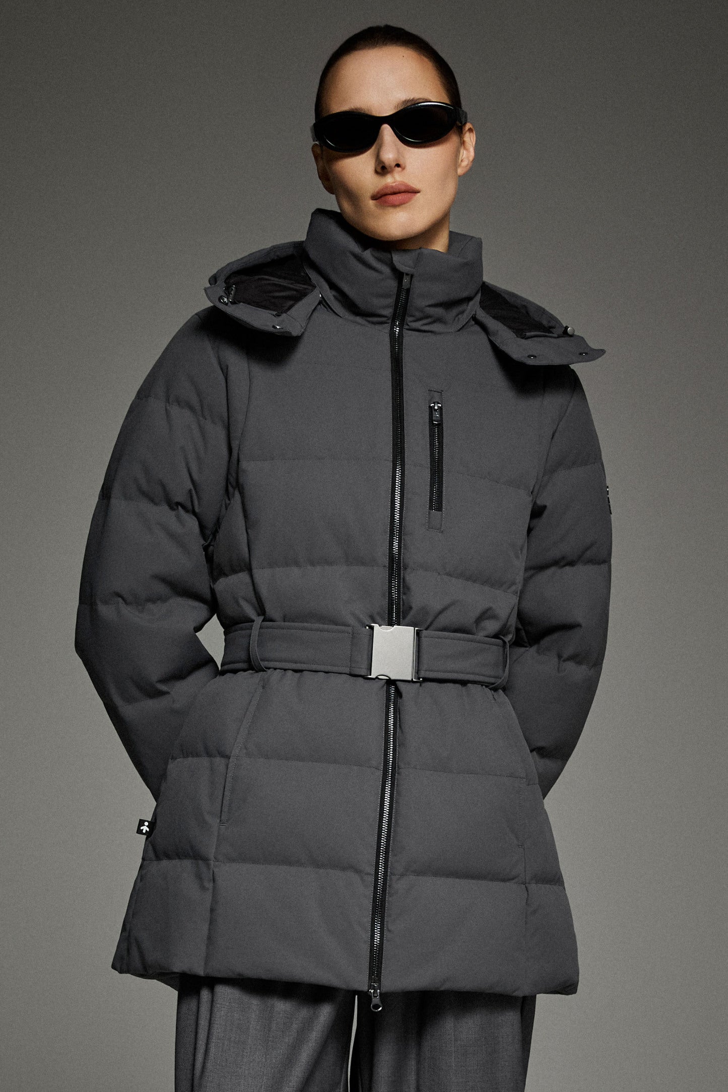 Celeste Polished Edge Belted Hooded Down Jacket