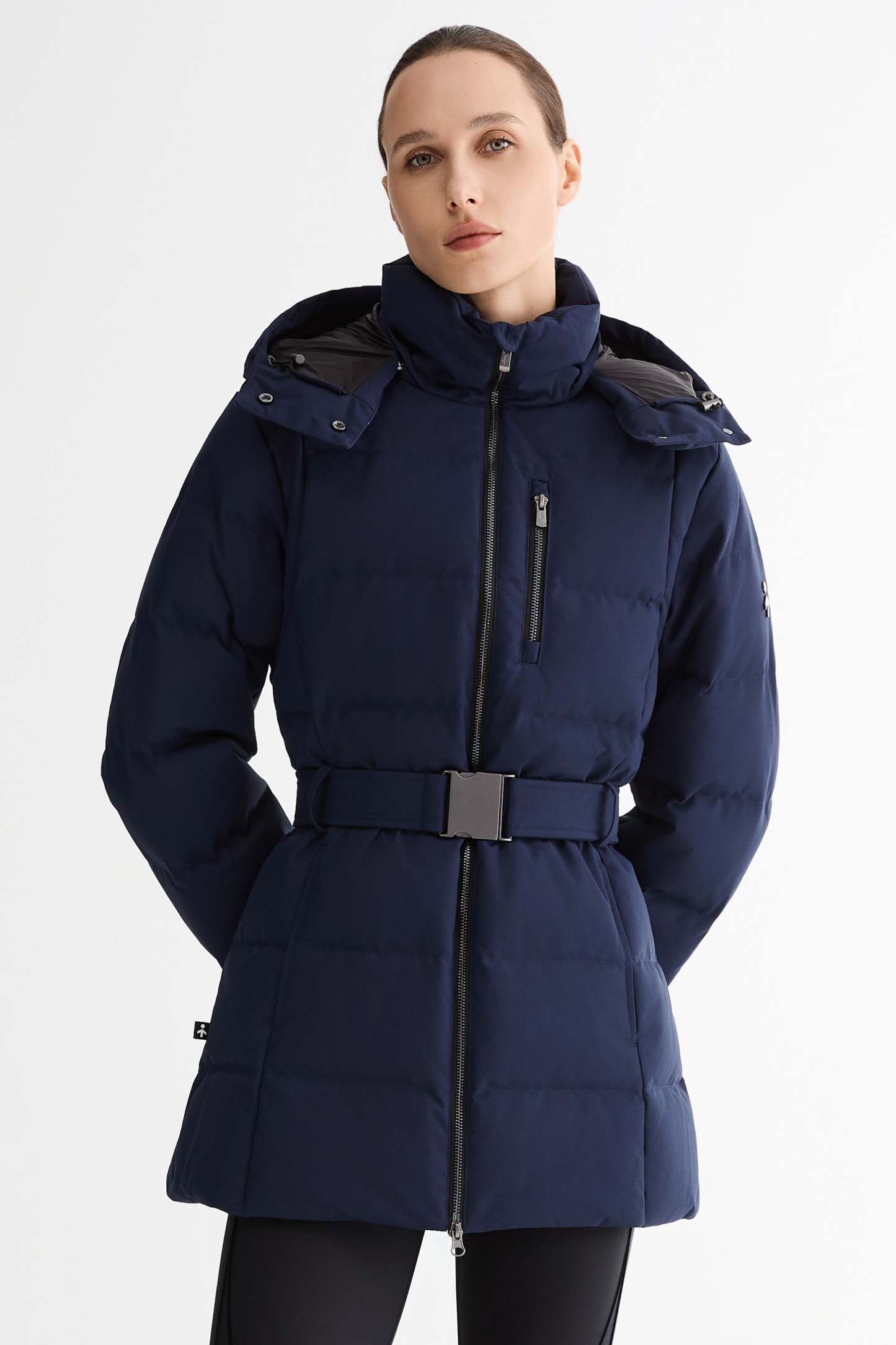 Celeste Polished Edge Belted Hooded Down Jacket