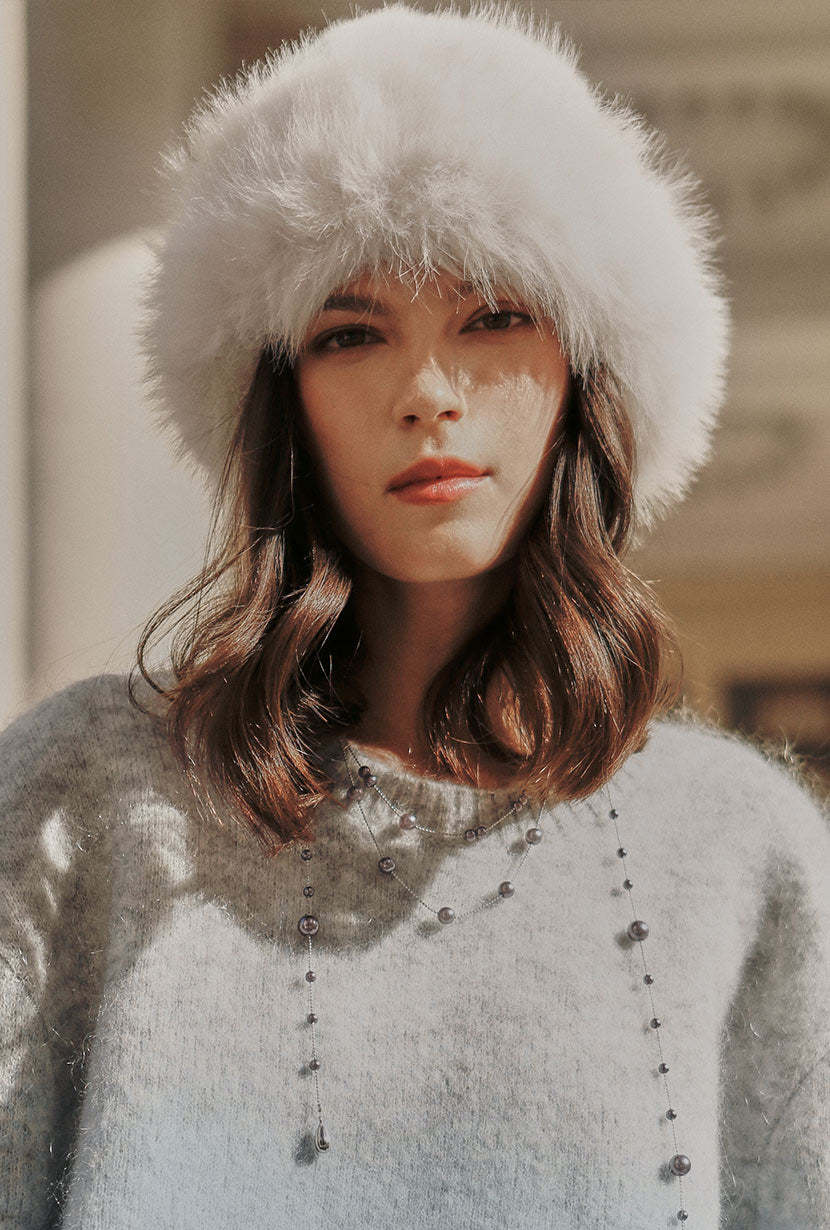 Cozy Faux Fur Fluffy Winter Hat - White