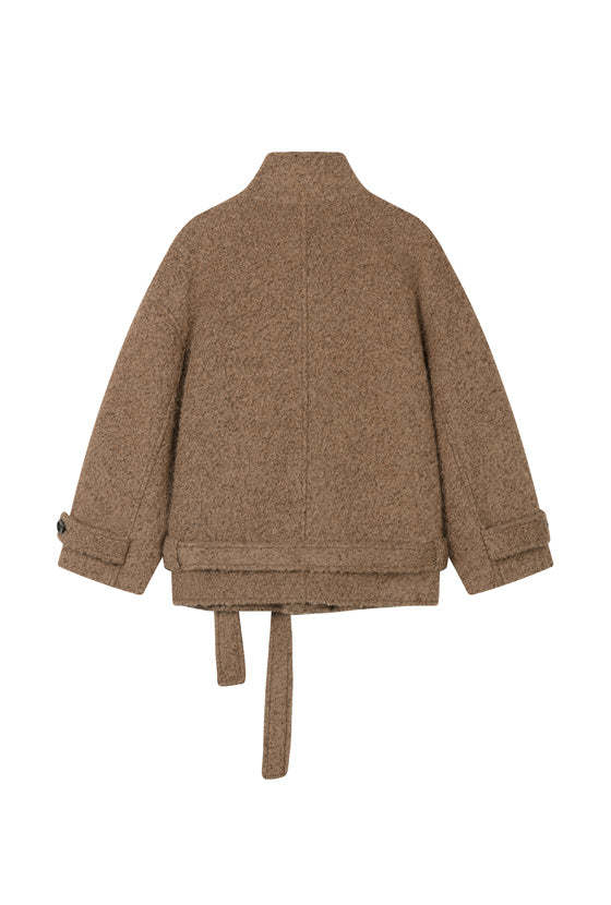 Cole Oversized Wool Short Coat - Brown