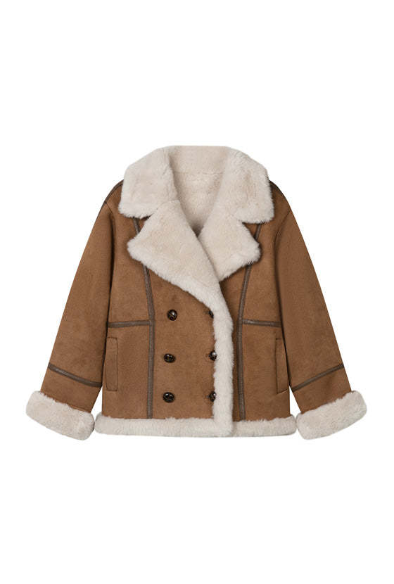 Callen Suede and Fur Faux Shearling Coat - Tawny