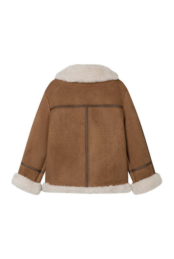 Callen Suede and Fur Faux Shearling Coat - Tawny