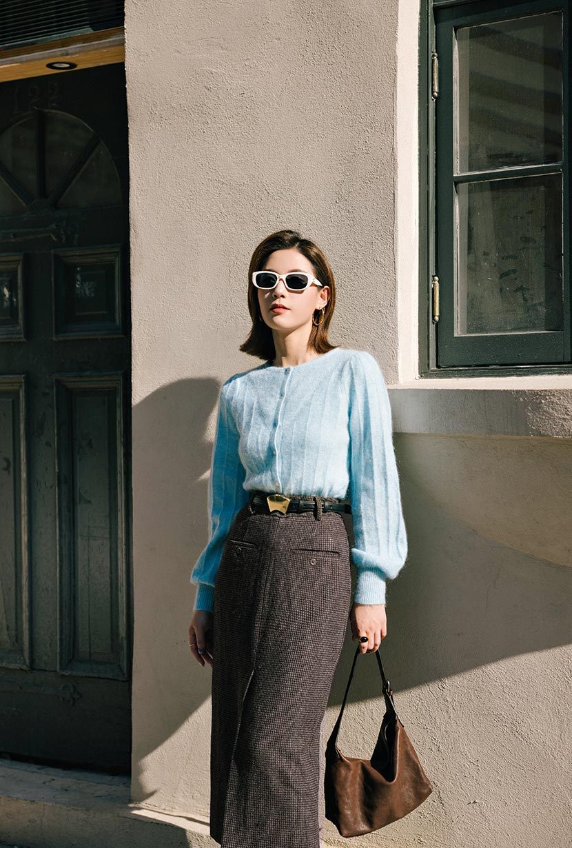 Debbie Wool Pencil Skirt - Checkered