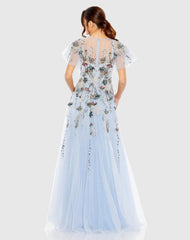 Embellished Multi Color Flutter Sleeve A-Line Dress