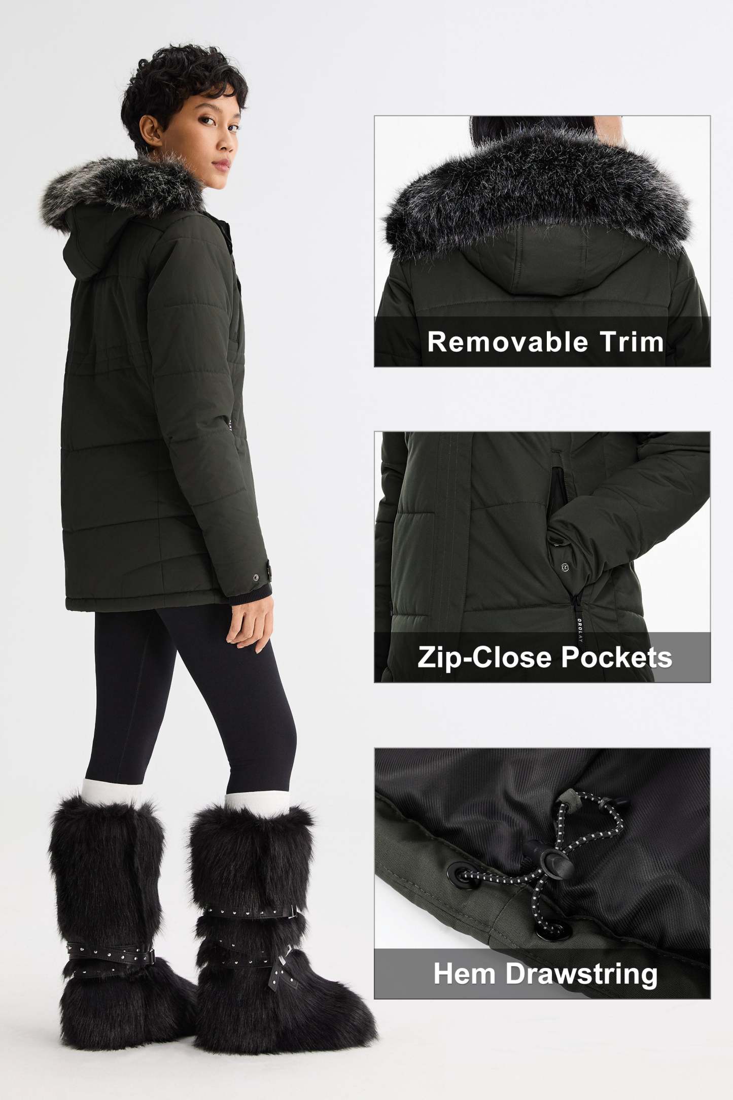 Faux Fur Hooded Mountain Parka Jacket